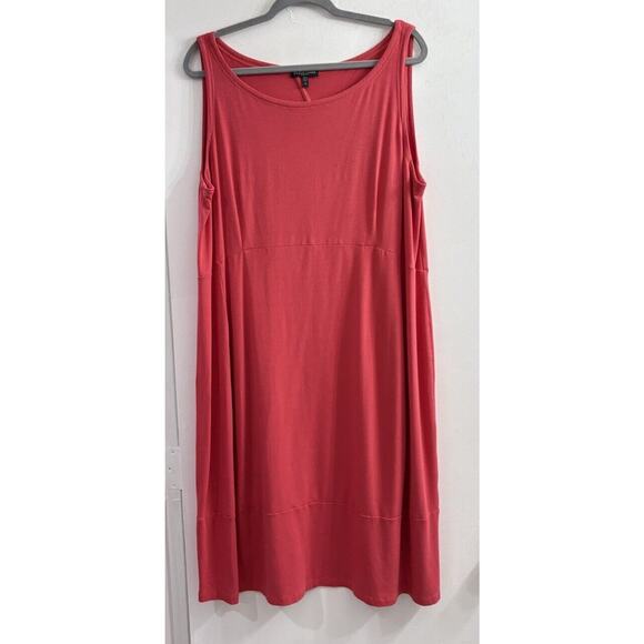 Eileen Fisher Viscose Jersey Knit Sleeveless Dress 2X Back Cut Out Orange Coral‎ - Picture 1 of 11